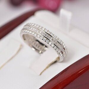 All Moissanite Brilliant & Baguette Full Eternity Wedding Band Ring 925